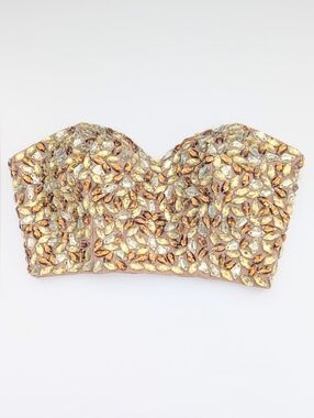 Guess Womens (XS) Beaded Rhinestone Crystal Embellished Strapless Bustier/Corset
